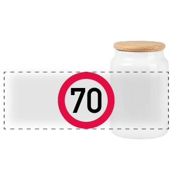 70th birthday Attention! Traffic sign 70 Km/h - Panoramic Cookie Jar with Wooden Lid - white - Front