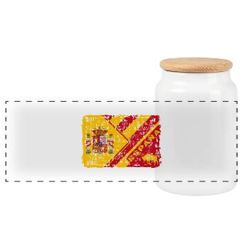 Spain flag design with coat of arms and bull - Panoramic Cookie Jar with Wooden Lid - white - Front