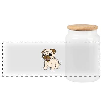 Hund Mops - Panorama Keksdose mit Holzdeckel - Weiß - Vorne