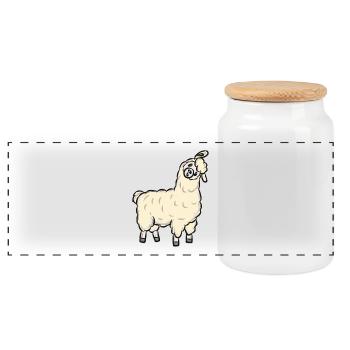 Llama alpaca - Panoramic Cookie Jar with Wooden Lid - white - Front