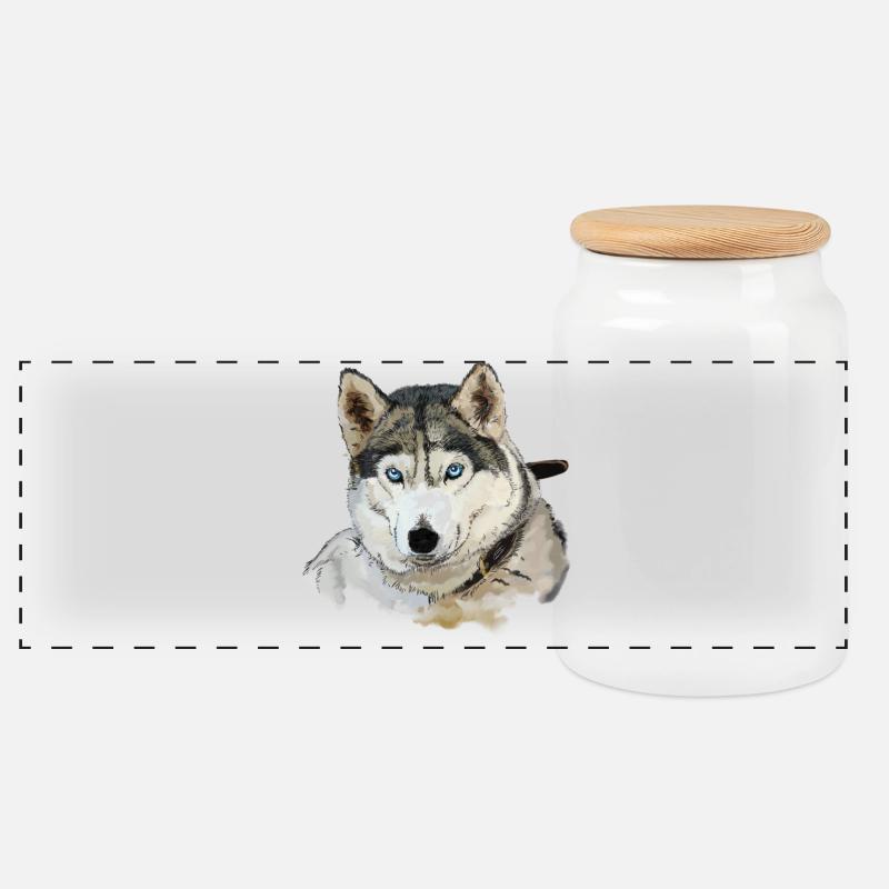 Husky - Panorama Keksdose mit Holzdeckel - Weiß