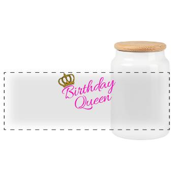 Birthday Queen Partnerlook Statement Cool - Panoramic Cookie Jar with Wooden Lid - white - Front