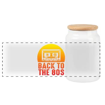 80s cassette - Panoramic Cookie Jar with Wooden Lid - white - Front