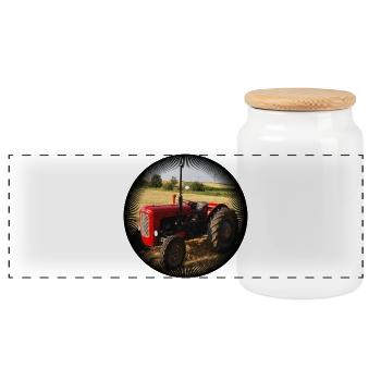 Champ de tracteurs vintage rouges - Boîte à biscuits avec couvercle en bois - blanc - Devant