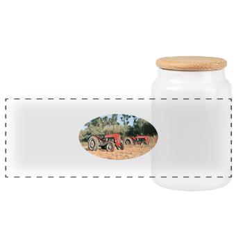 Rote Traktoren im Feld - Panorama Keksdose mit Holzdeckel - Weiß - Vorne