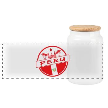 Peru circle in the national colors - Panoramic Cookie Jar with Wooden Lid - white - Front