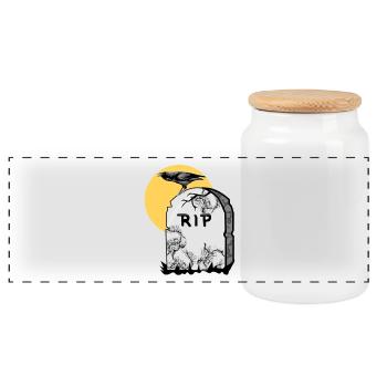 Gravestone with crow - Panoramic Cookie Jar with Wooden Lid - white - Front