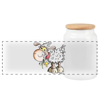 Little Sheep - Panoramic Cookie Jar with Wooden Lid - white - Front