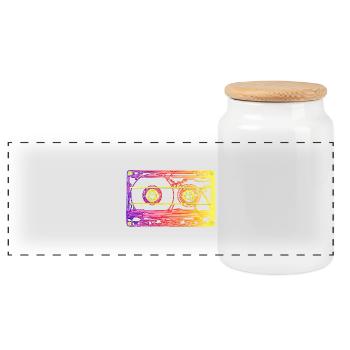 90s - Panoramic Cookie Jar with Wooden Lid - white - Front