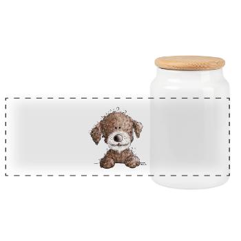 Süßer Lagotto Romagnolo I Wasserhund Comic Hund - Panorama Keksdose mit Holzdeckel - Weiß - Vorne