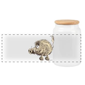 Funny wild boar - Panoramic Cookie Jar with Wooden Lid - white - Front