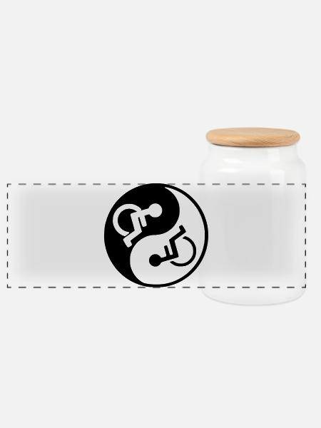 Wheelchair Yin and yang symbol image # - Panoramic Cookie Jar with Wooden Lid - white