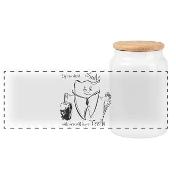 Dentist cartoon with suitcase and umbrella - Panoramic Cookie Jar with Wooden Lid - white - Front