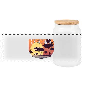 Kenia Design mit Landschaft / Geschenk - Panorama Keksdose mit Holzdeckel - Weiß - Vorne