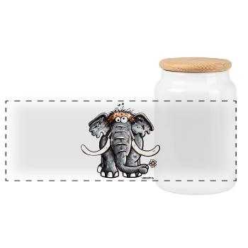 Der Elefant - Panorama Keksdose mit Holzdeckel - Weiß - Vorne
