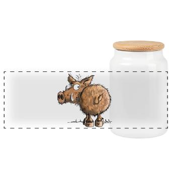 Da steht eine Wildsau I Wildschwein Cartoon  - Panorama Keksdose mit Holzdeckel - Weiß - Vorne