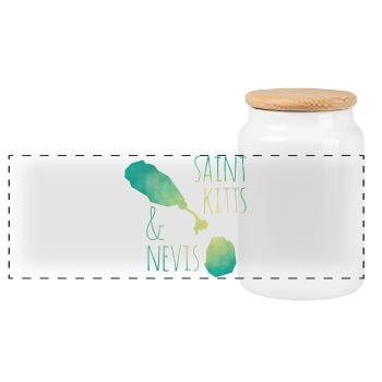 Saint Kitts and Nevis - Panoramic Cookie Jar with Wooden Lid - white - Front