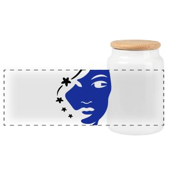 Visage de fille Visage de femme - Boîte à biscuits avec couvercle en bois - blanc - Devant