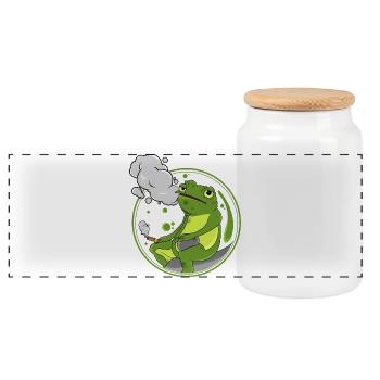 Frosch Zigarre - Panorama Keksdose mit Holzdeckel - Weiß - Vorne