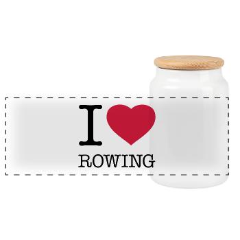 I LOVE ROWING Rudern - Panorama Keksdose mit Holzdeckel - Weiß - Vorne