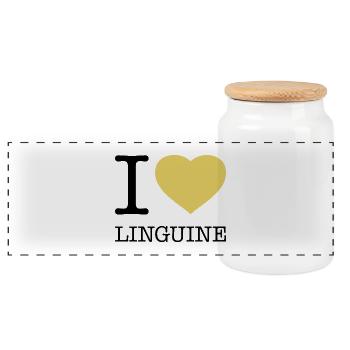 I LOVE LINGUINE Pasta Nudeln - Panorama Keksdose mit Holzdeckel - Weiß - Vorne