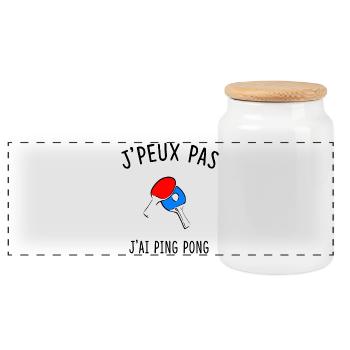J'PEUX PAS J'AI PING PONG - Boîte à biscuits avec couvercle en bois - blanc - Devant