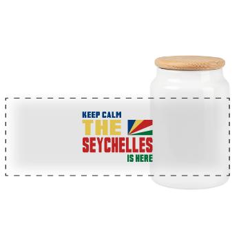 Keep Calm Seychelles design / gift flag - Panoramic Cookie Jar with Wooden Lid - white - Front