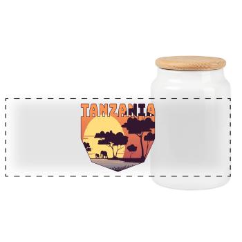 Tanzania safari design with elephants - Panoramic Cookie Jar with Wooden Lid - white - Front