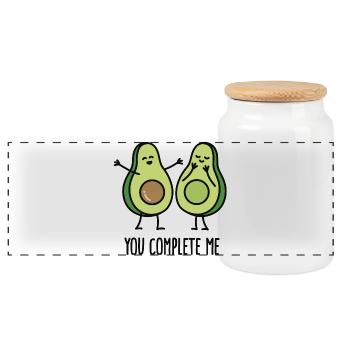 You complete me - Avocado - Panoramic Cookie Jar with Wooden Lid - white - Front