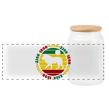 Iron Lion Zion Rastafari Reggae Löwe - Panoramic Cookie Jar with Wooden Lid - white - Front