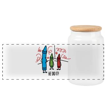 He did it - wasco crayons - Panoramic Cookie Jar with Wooden Lid - white - Front