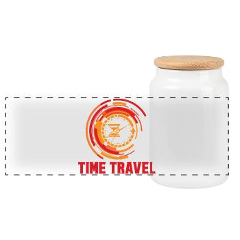 Time travel time machine future Futuristic city - Panoramic Cookie Jar with Wooden Lid - white - Front