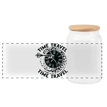 Time travel time machine future Futuristic city - Panoramic Cookie Jar with Wooden Lid - white - Front