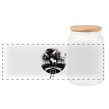 Hunter hunting elk - Panoramic Cookie Jar with Wooden Lid - white - Front
