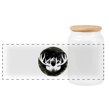 hunters hunt antlers - Panoramic Cookie Jar with Wooden Lid - white - Front