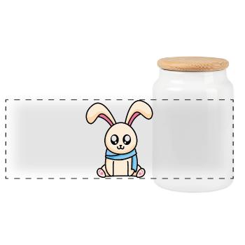 Winter bunny - design - Panoramic Cookie Jar with Wooden Lid - white - Front