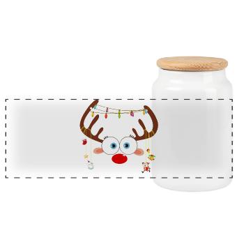 Weihnachtsren-Gesicht - Panorama Keksdose mit Holzdeckel - Weiß - Vorne