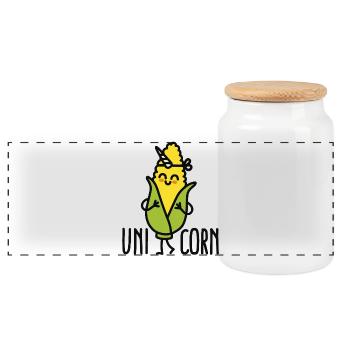 Wannabe uni-corn ( Unicorn ) - Panoramic Cookie Jar with Wooden Lid - white - Front