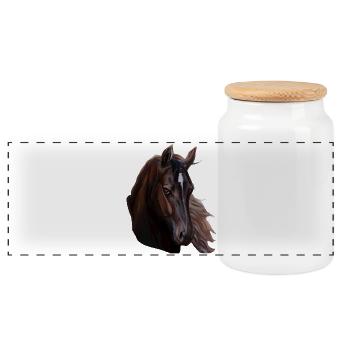 horse - Panoramic Cookie Jar with Wooden Lid - white - Front