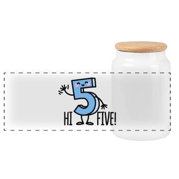 Hi Five! - Panorama Keksdose mit Holzdeckel - Weiß - Vorne