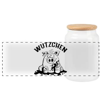 Wutzchen - Schwein - Schweine - Sau - Panorama Keksdose mit Holzdeckel - Weiß - Vorne