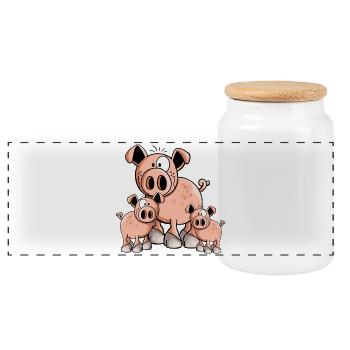 Schweine Familie - Schwein - Ferkel - Comic - Panorama Keksdose mit Holzdeckel - Weiß - Vorne