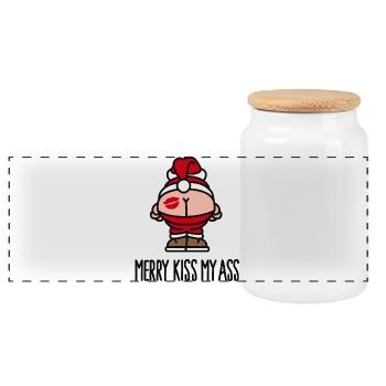 Merry kiss my ass - Panorama Keksdose mit Holzdeckel - Weiß - Vorne