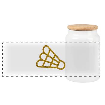 Gold Badminton - Panorama Keksdose mit Holzdeckel - Weiß - Vorne