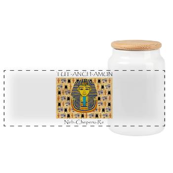 Tutanchamun I Papyrus I Hieroglyphen - Panorama Keksdose mit Holzdeckel - Weiß - Vorne