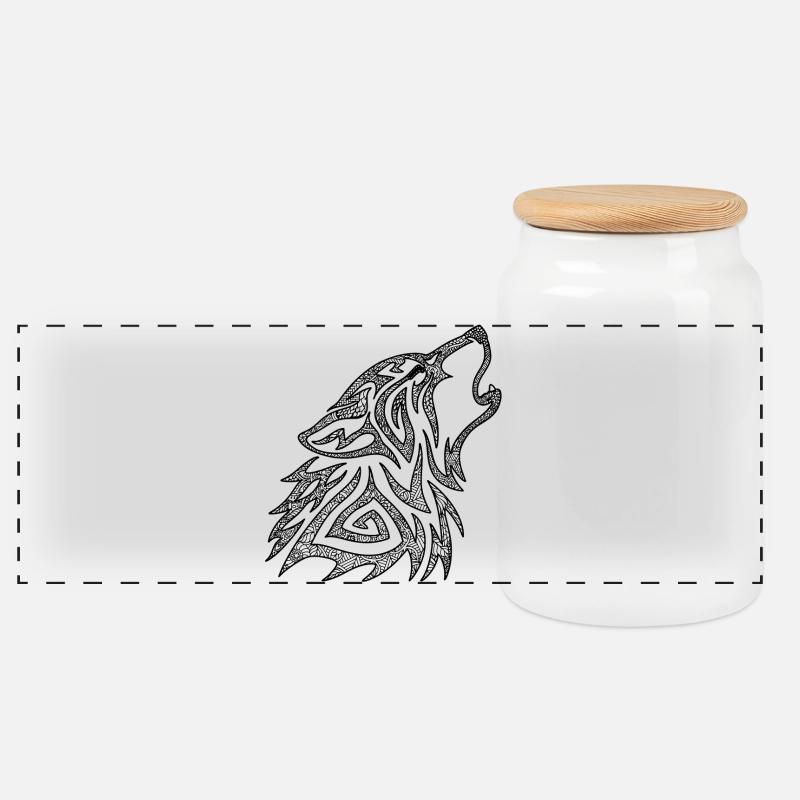 Heulender Wolf Mandala - Panorama Keksdose mit Holzdeckel - Weiß