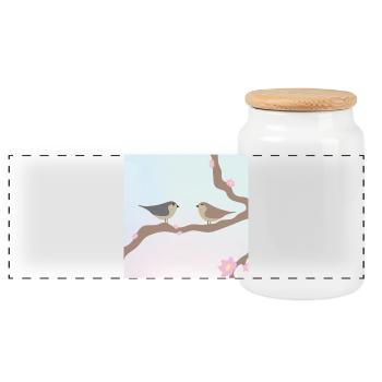 Spring birds - Panoramic Cookie Jar with Wooden Lid - white - Front