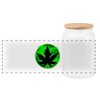 cannabis leaf - Panoramic Cookie Jar with Wooden Lid - white - Front