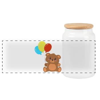 Teddybär mit Luftballons - Panorama Keksdose mit Holzdeckel - Weiß - Vorne