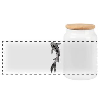 Koi silhouette on black - Panoramic Cookie Jar with Wooden Lid - white - Front